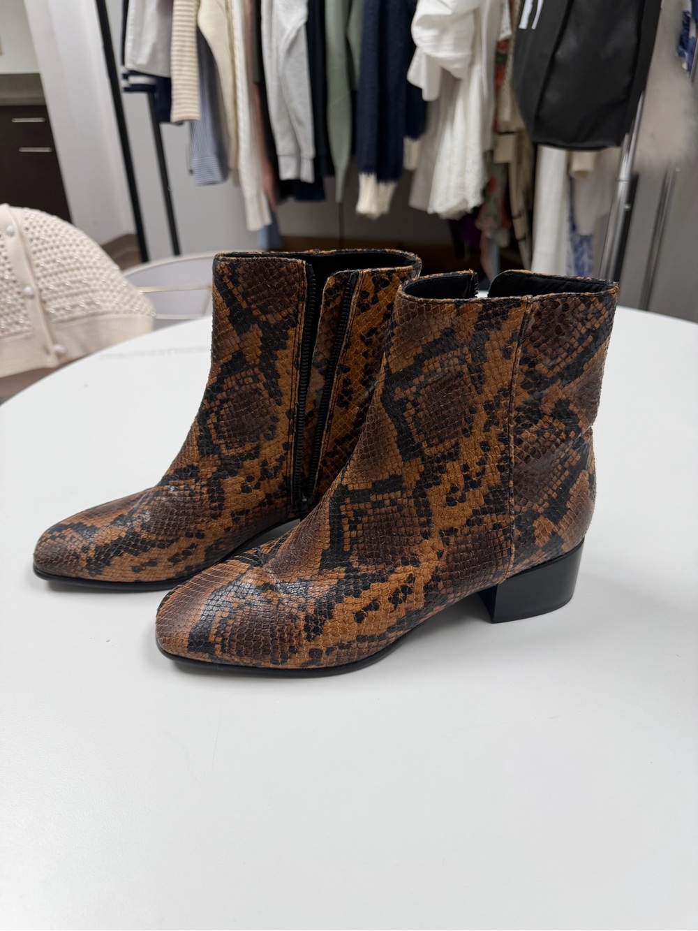 rag & bone Brown Snake-Print Leather Ankle Boots